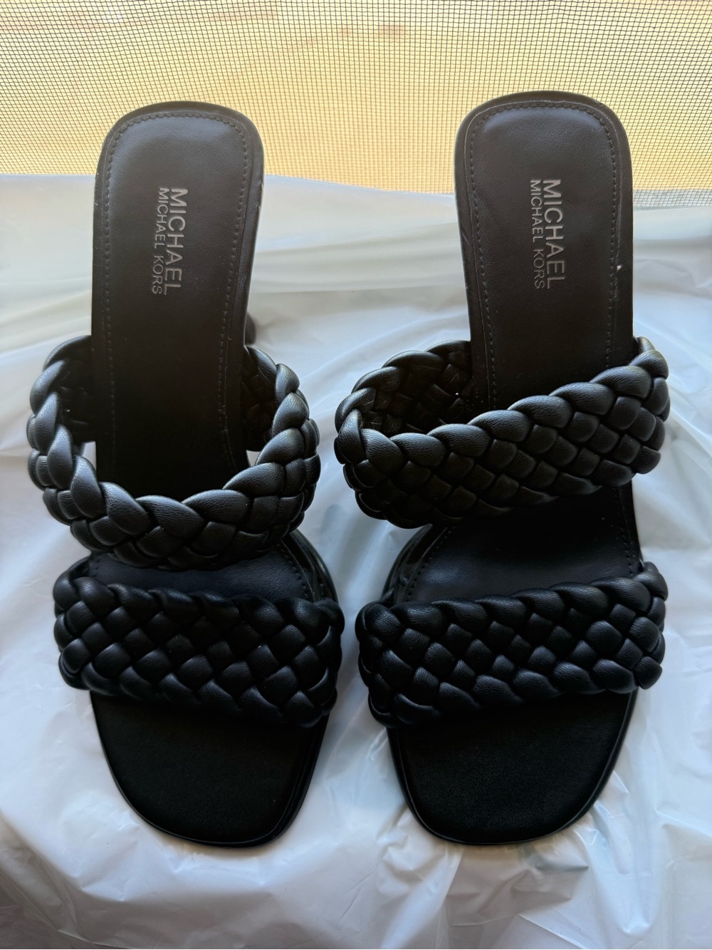 MICHAEL Michael Kors Black Braided Two-Strap Slide Mules